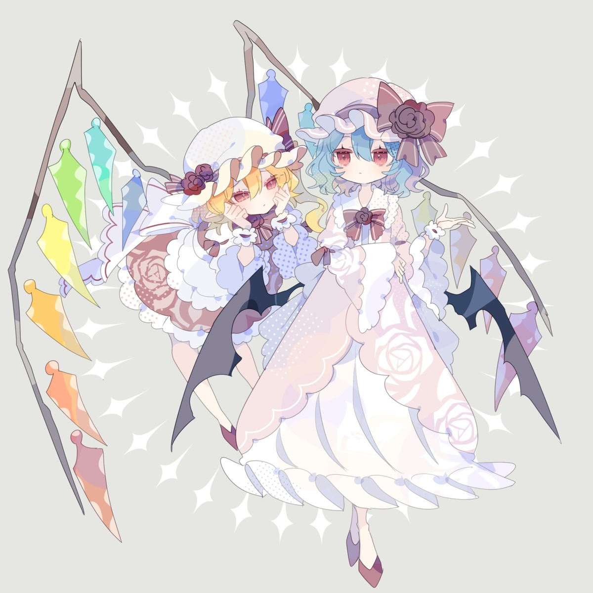 dress flandre_scarlet nikorashika pointy_ears remilia_scarlet touhou wings