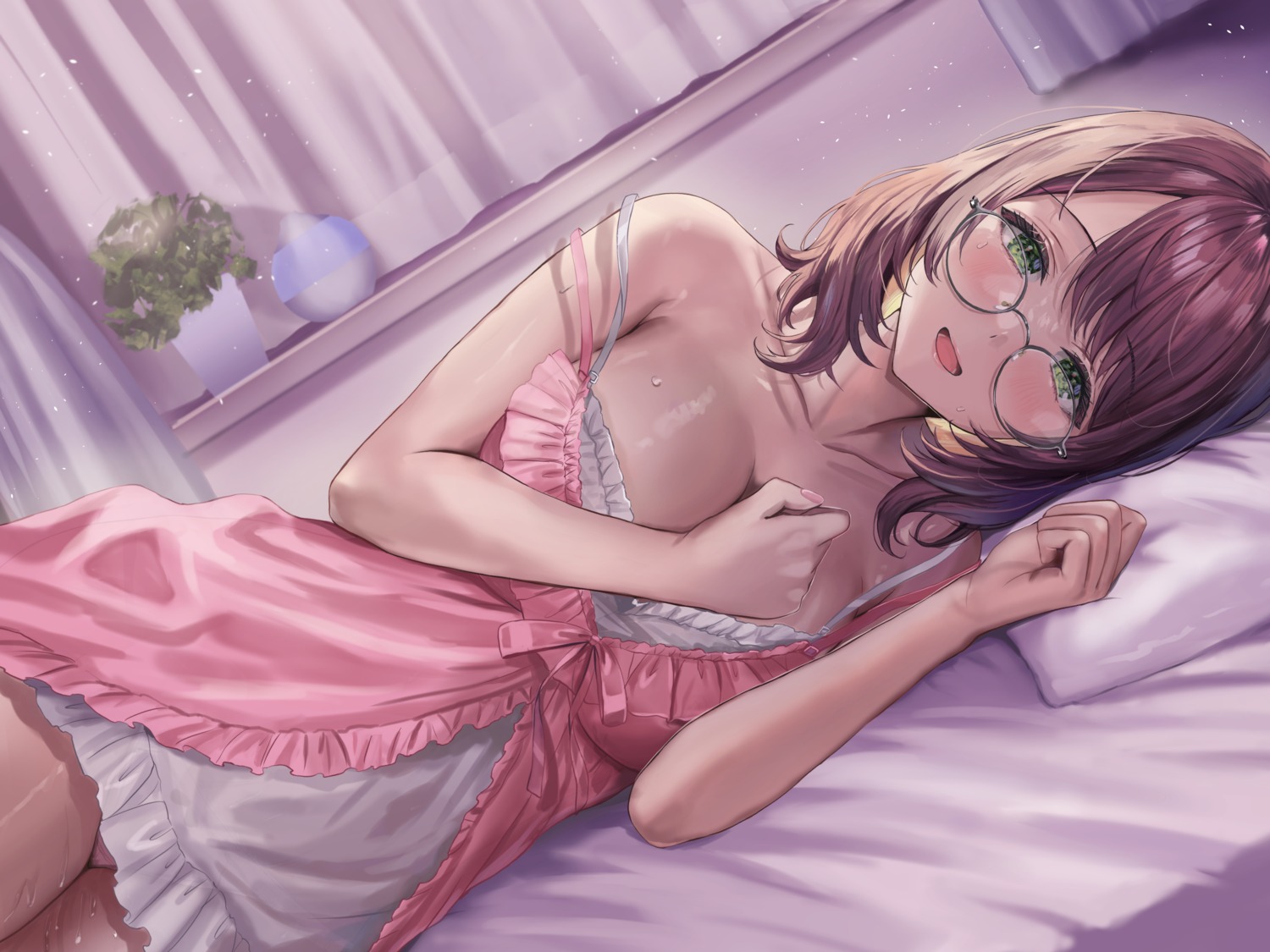 megane no_bra pajama pantsu sakamuke skirt_lift wet