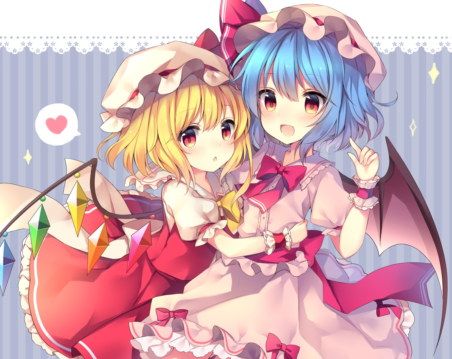 flandre_scarlet remilia_scarlet ruhika skirt_lift touhou wings