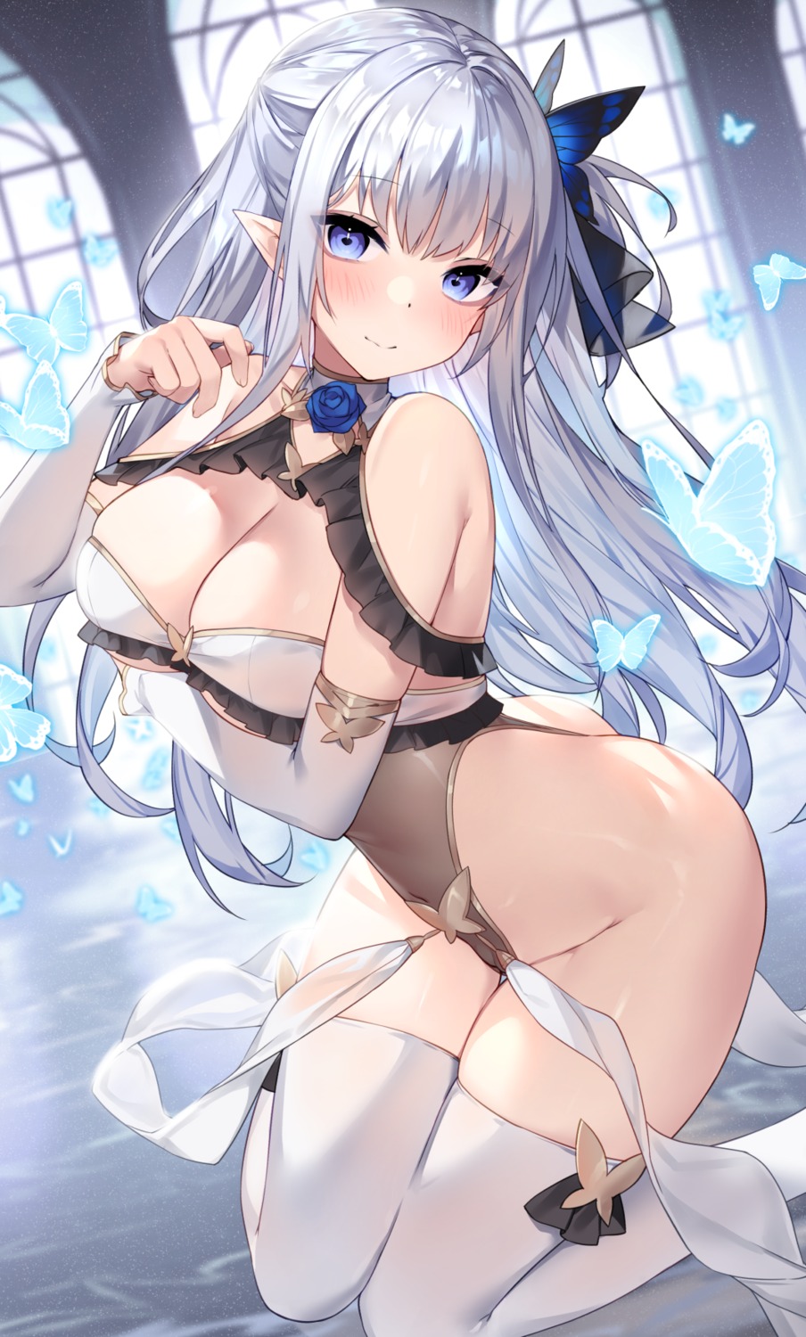 breast_hold elf elf_paradise leotard no_bra pointy_ears sora_72-iro thighhighs