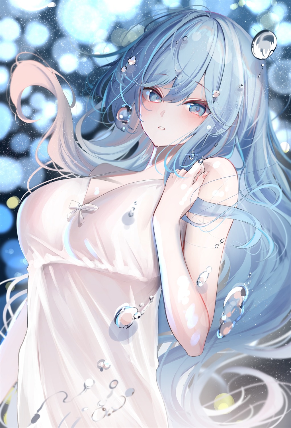 dress emori_miku emori_miku_project komupi no_bra see_through wet_clothes