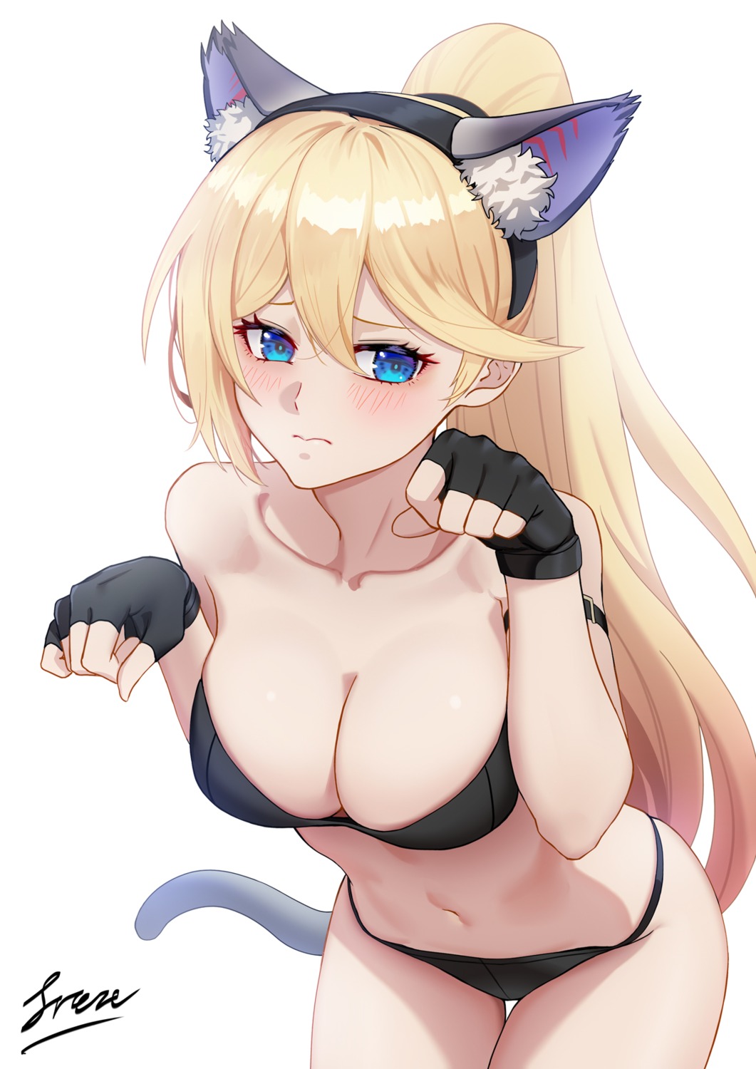 animal_ears benghuai_xueyuan bianka_durandal_ataegina bra cleavage freze honkai_impact nekomimi pantsu tail