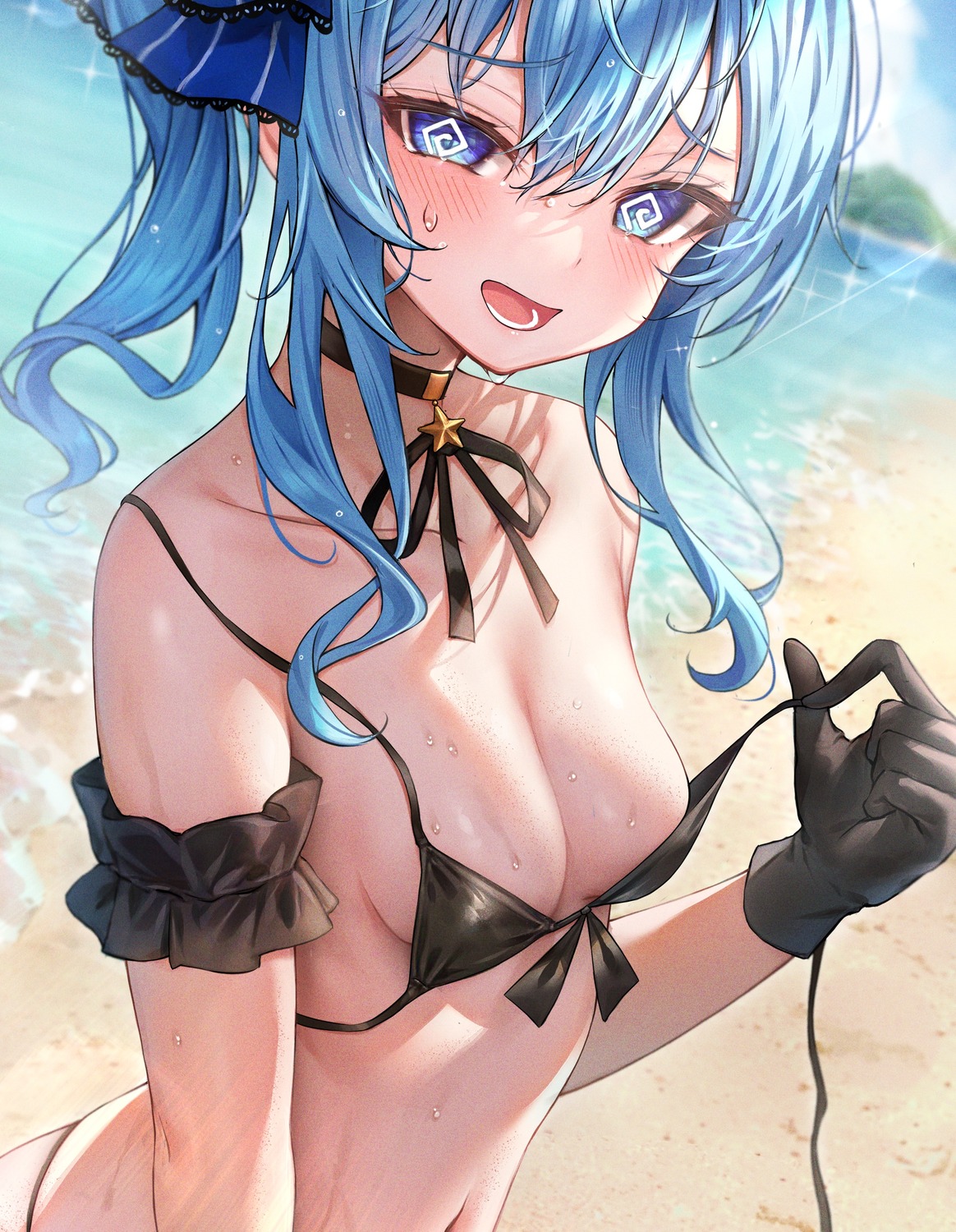 bikini ebifurai_(r3mpuami) hololive hoshimachi_suisei swimsuits undressing wet