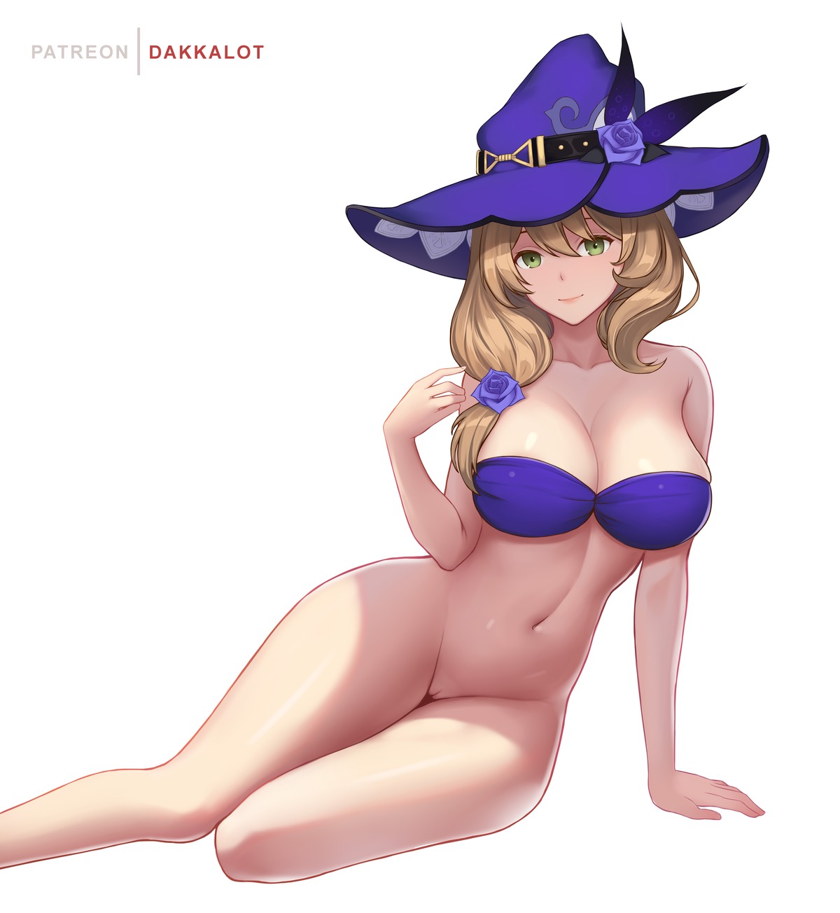 bikini_top bottomless dakkalot genshin_impact lisa_(genshin_impact) pussy swimsuits uncensored witch