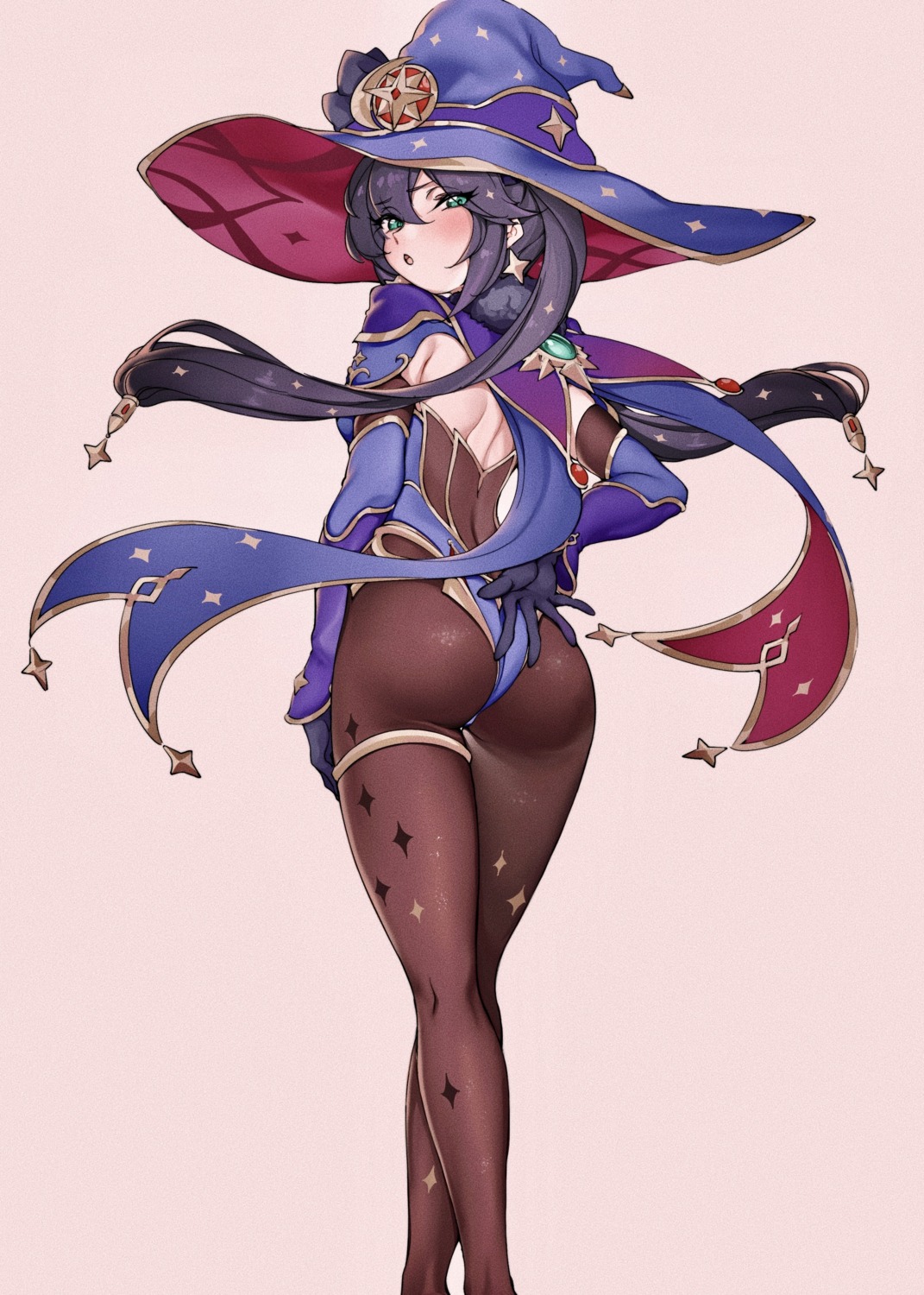 ass garter genshin_impact lamsass leotard mona_megistus no_bra pantyhose witch