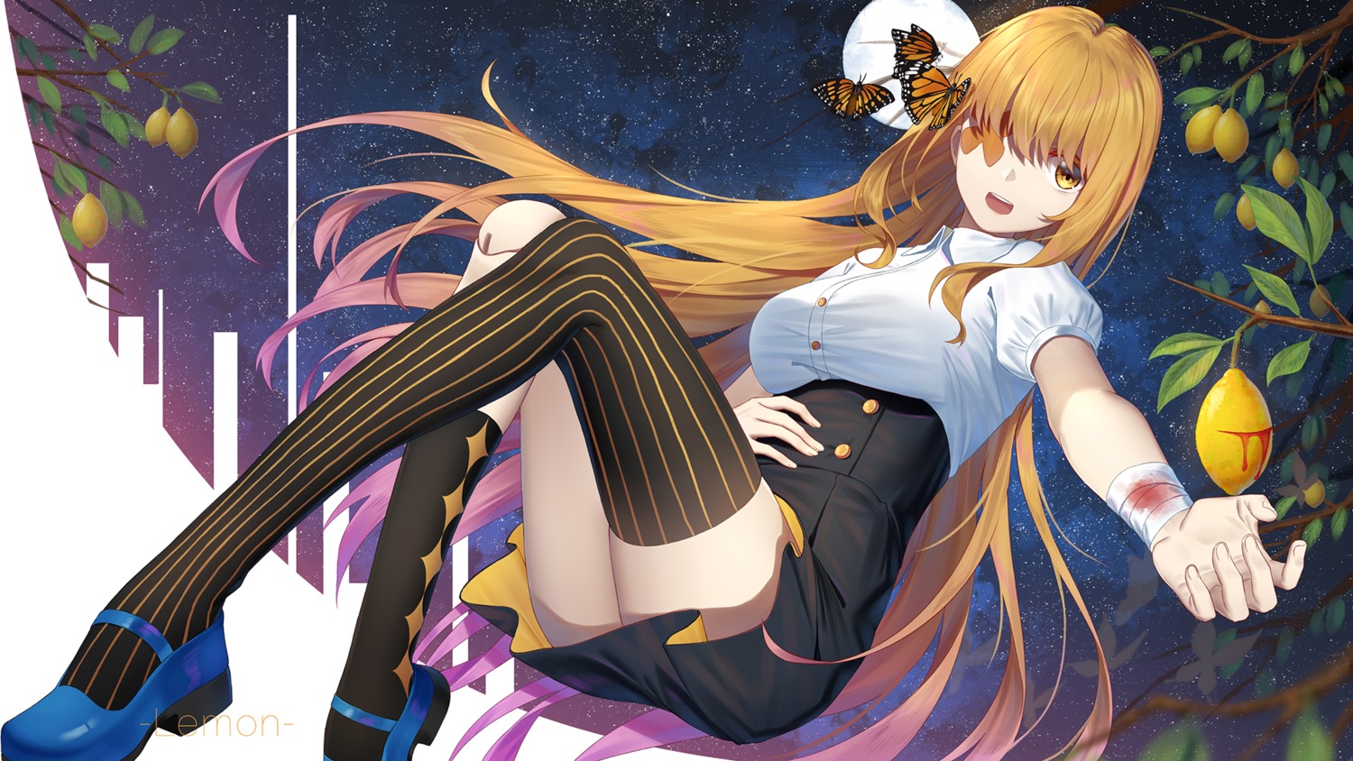 bandages bandaid blood eyepatch heels ji_dao_ji thighhighs