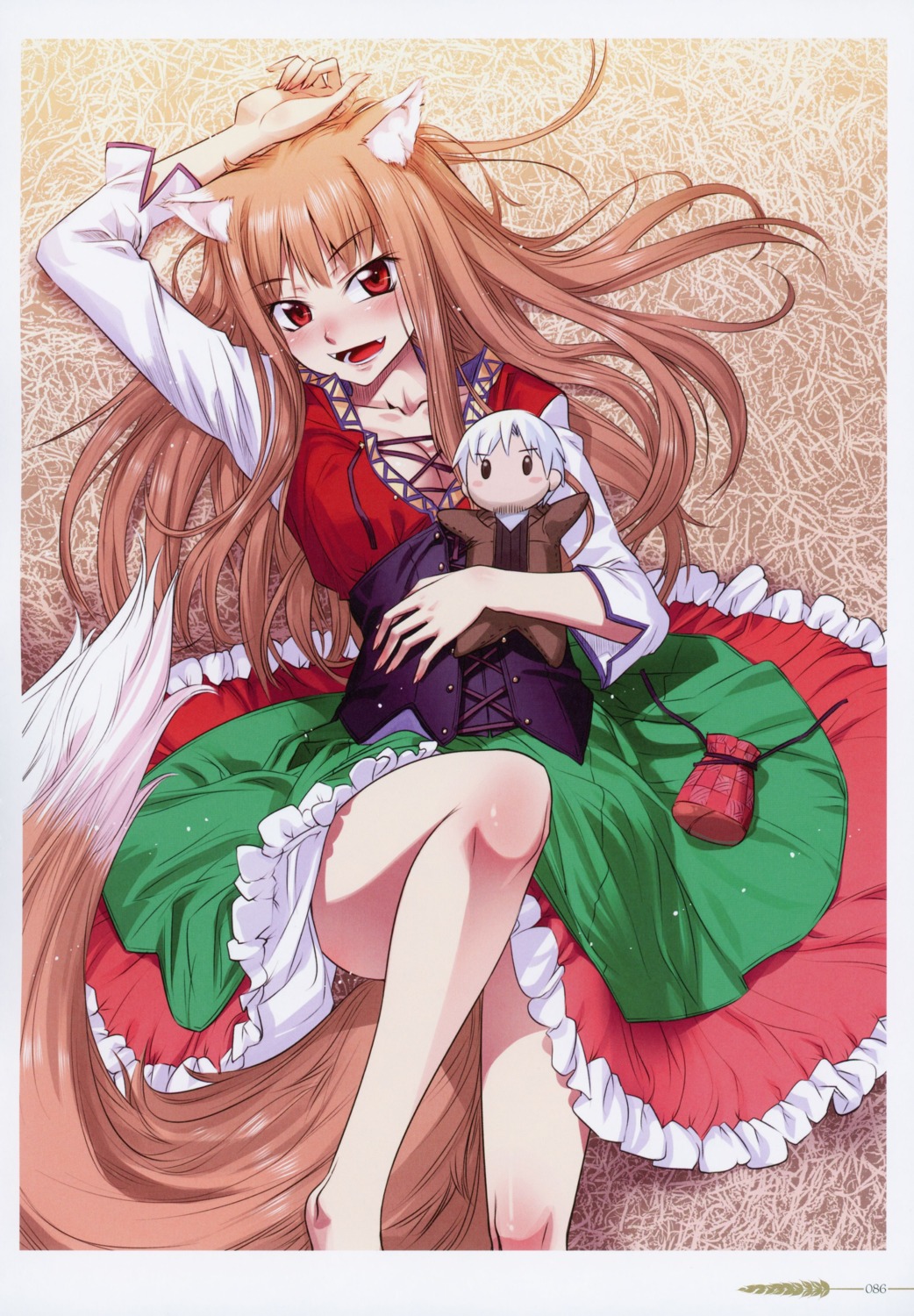 animal_ears cleavage holo koume_keito possible_duplicate skirt_lift spice_and_wolf tail