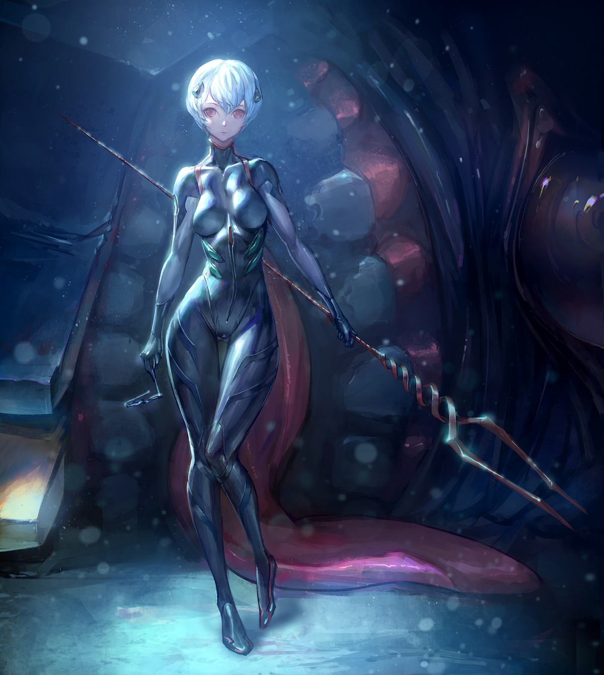 ayanami_rei bodysuit neon_genesis_evangelion ozma_(ozmakku) weapon