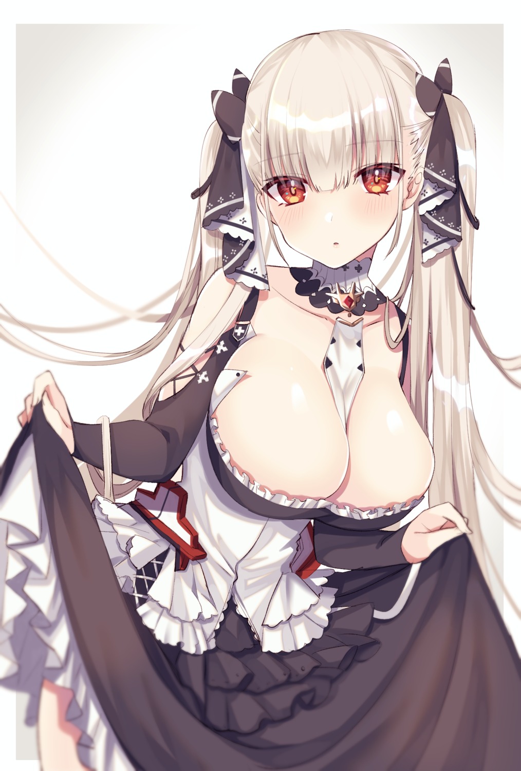 azur_lane cleavage formidable_(azur_lane) gothic_lolita lolita_fashion no_bra noru_nekomiya skirt_lift