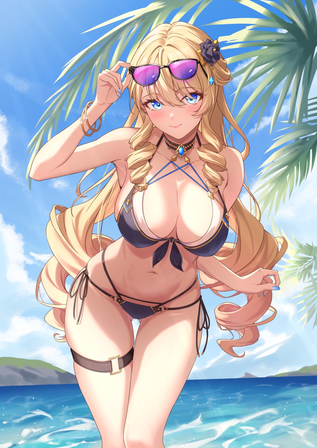 bikini garter genshin_impact megane navia swimsuits vic_1223