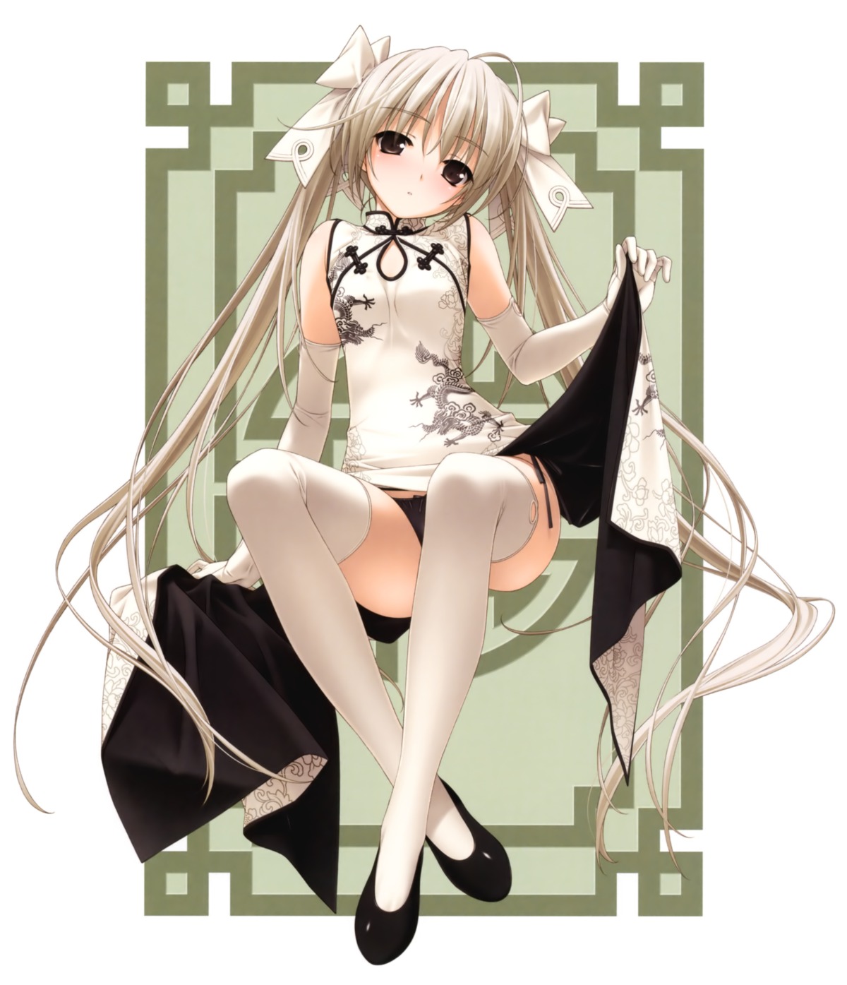 chinadress hashimoto_takashi kasugano_sora pantsu skirt_lift sphere string_panties thighhighs yosuga_no_sora