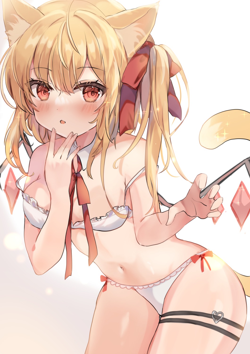 animal_ears bra flandre_scarlet garter maruro nekomimi pantsu tail touhou wings