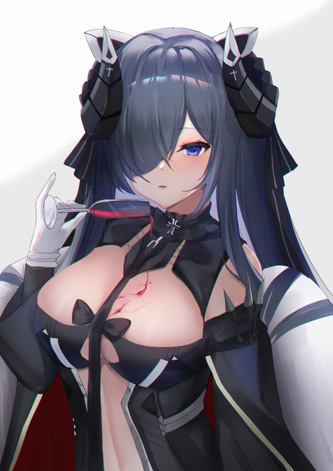 august_von_parseval_(azur_lane) azur_lane horns no_bra usagi_(786113654) wet