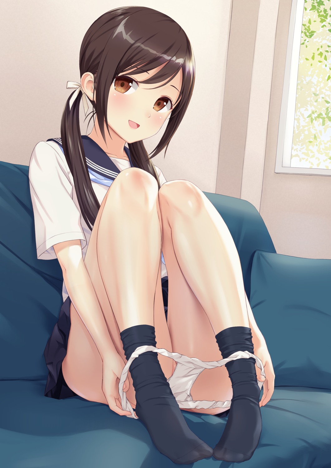 feet n.g. pantsu panty_pull pussy seifuku skirt_lift undressing