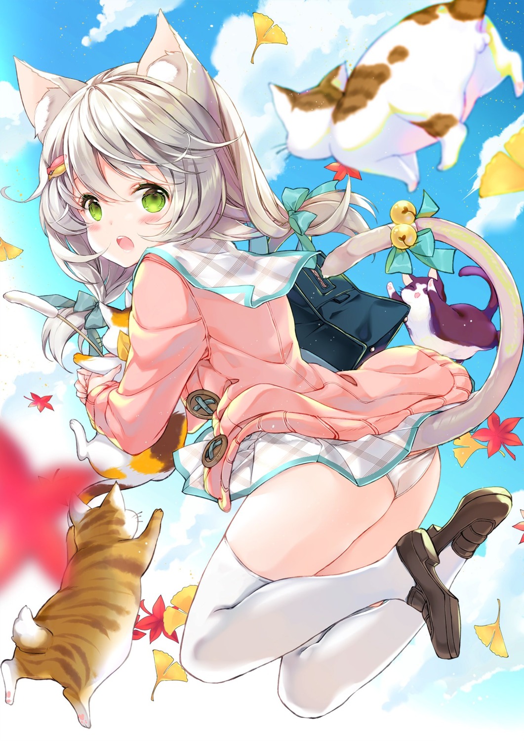 animal_ears ass heels juna neko nekomimi pantsu seifuku skirt_lift sweater tail thighhighs