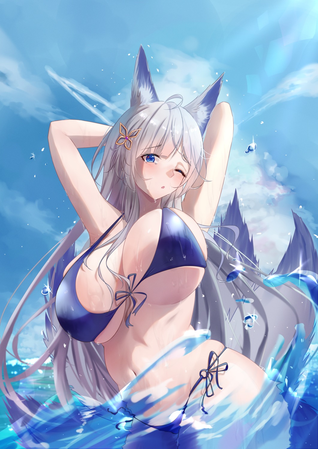 animal_ears azur_lane bikini kitsune noyuki_(3702) shinano_(azur_lane) swimsuits tail wet