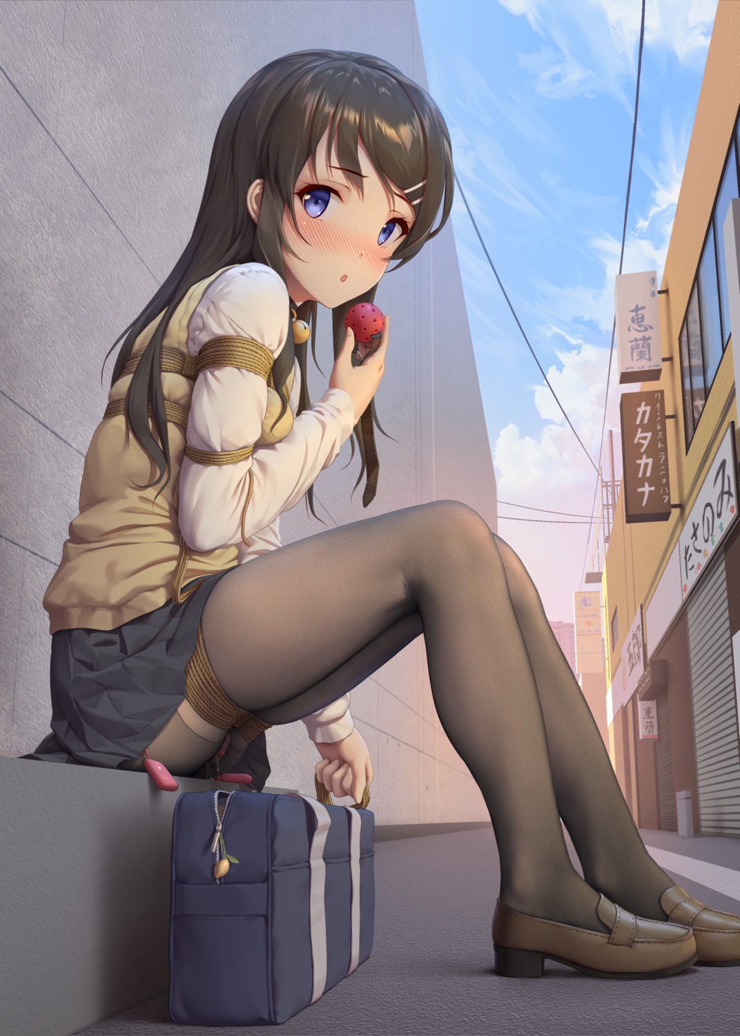 bondage pantyhose pussy_juice sakurajima_mai seifuku seishun_buta_yarou skirt_lift sweater tokinohimitsu vibrator