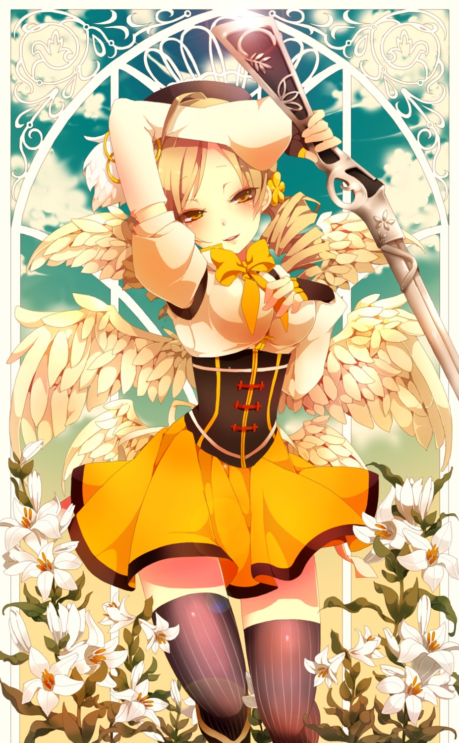 gun puella_magi_madoka_magica thighhighs tomoe_mami utaoka_(23com) wings