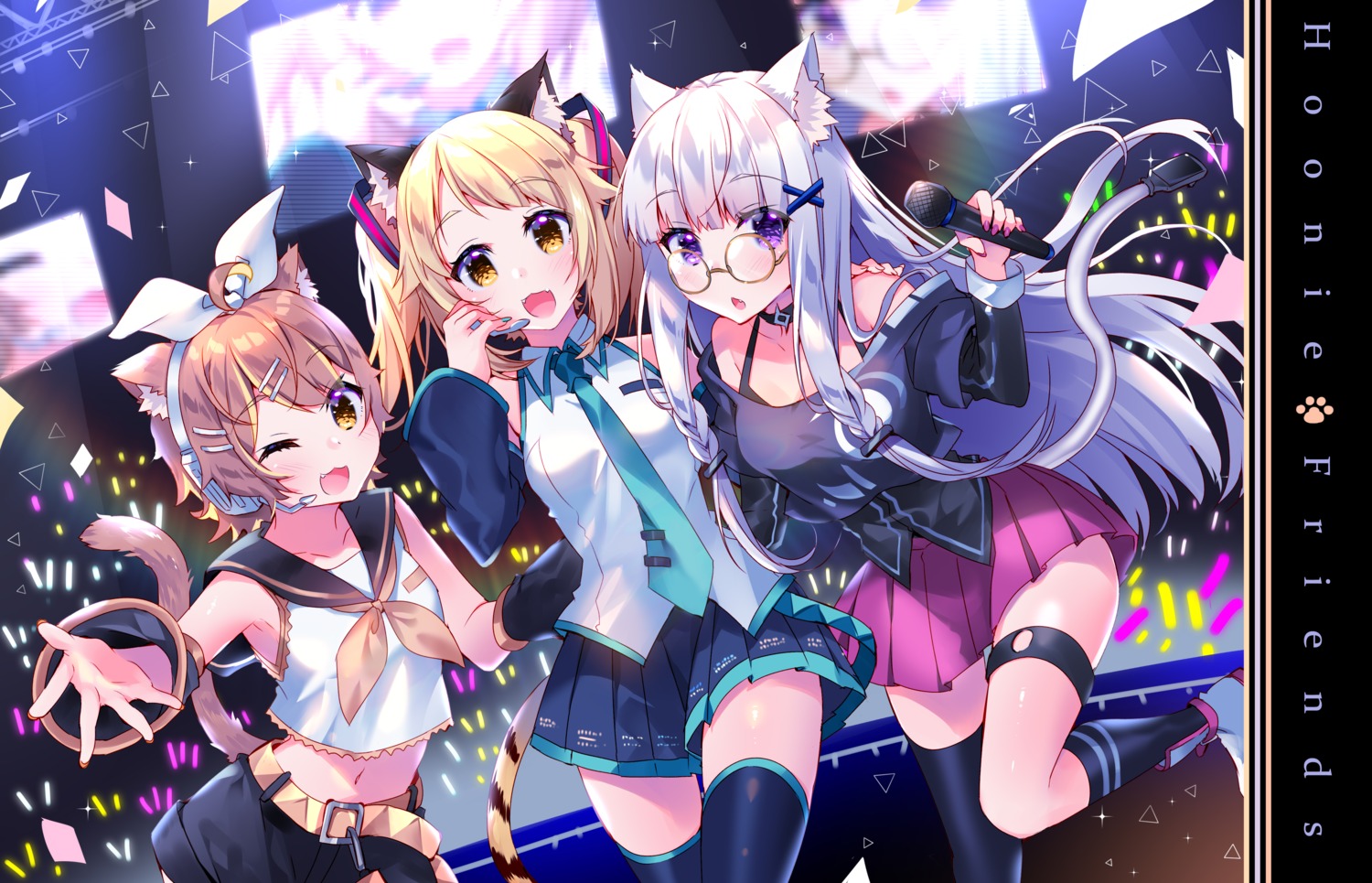 animal_ears cleavage cosplay garter hoonie megane nekomimi seifuku tail thighhighs usagihime vocaloid