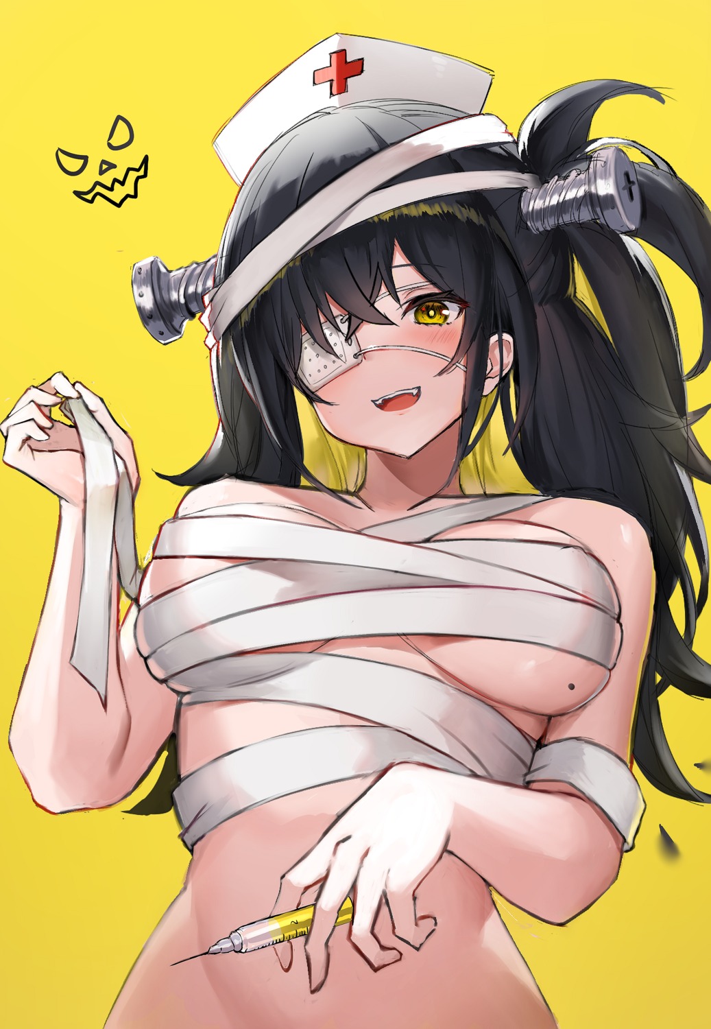 666_(ro_ro_ro3) bandages eyepatch halloween naked_ribbon nurse