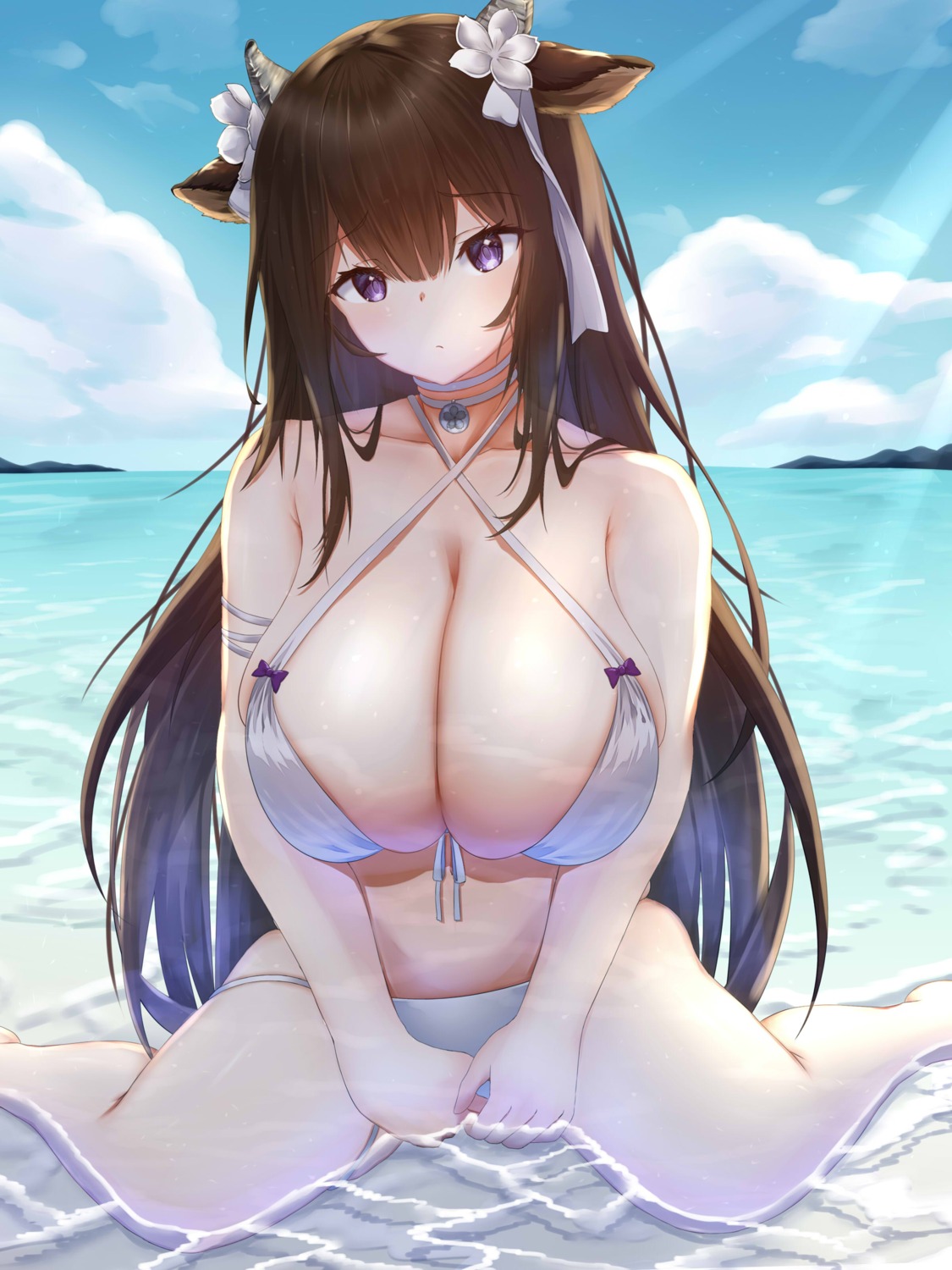 animal_ears azur_lane bikini horns kashino_(azur_lane) ponta_(velmar) swimsuits wet