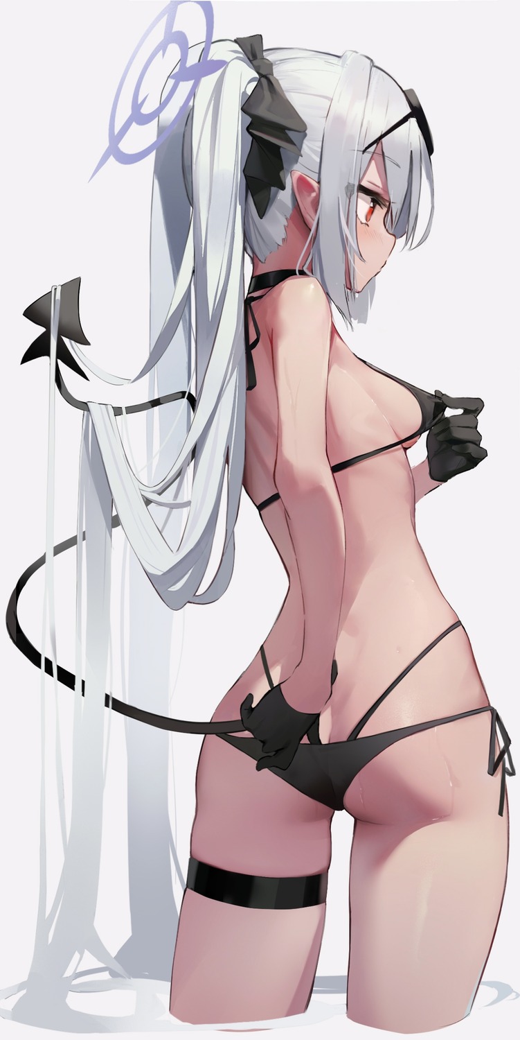 ass bikini blue_archive garter halo pointy_ears shiromi_iori swimsuits tail thong tou_tou