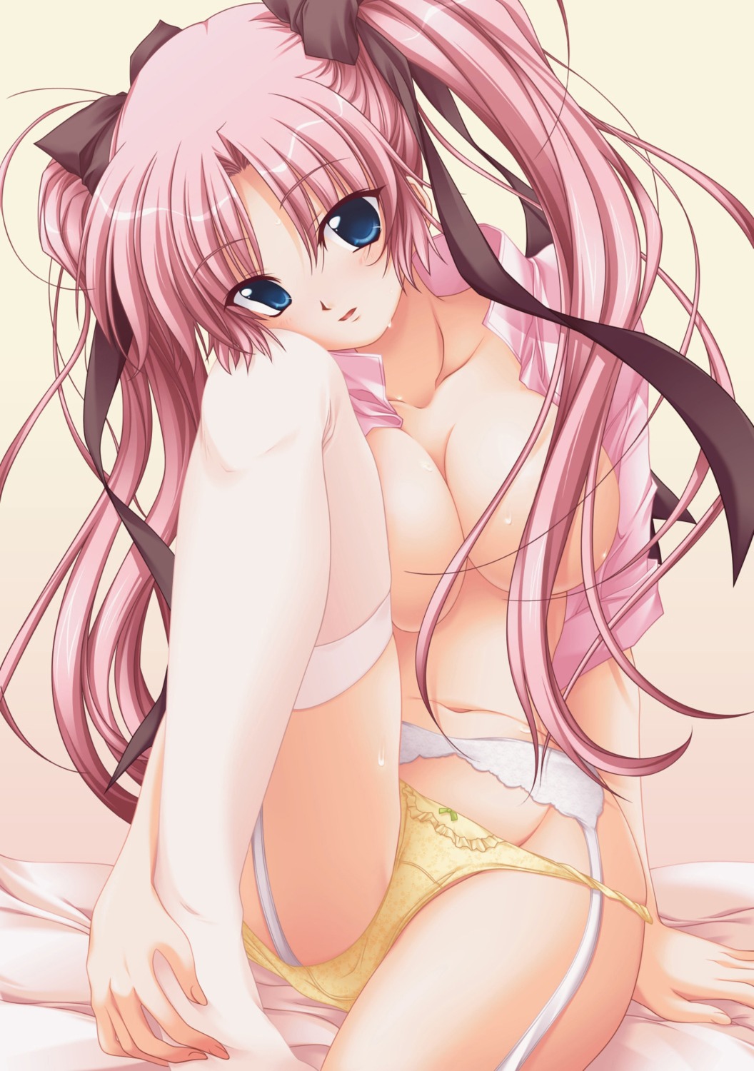 ayakaze_ryuushou breasts cleavage garter_belt no_bra nurse_no_obenkyou open_shirt pantsu stockings thighhighs