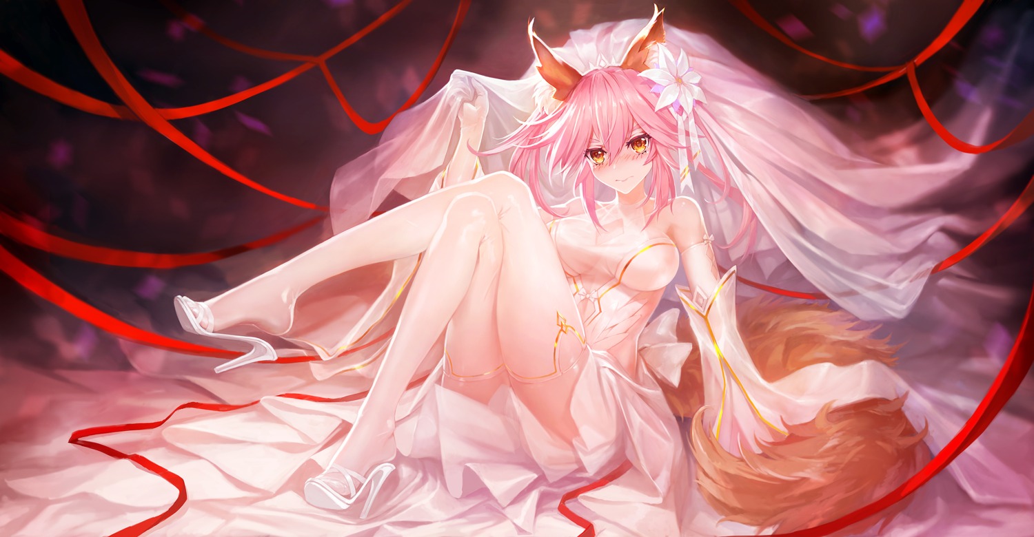 animal_ears fate/grand_order heels no_bra see_through tail tamamo_no_mae zhuore_zhi_hen