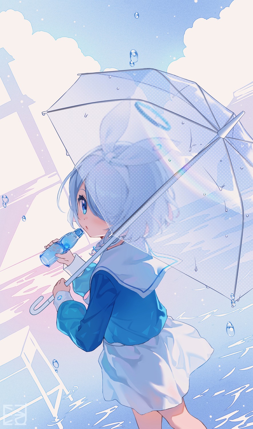 arona_(blue_archive) blue_archive halo majiang seifuku umbrella