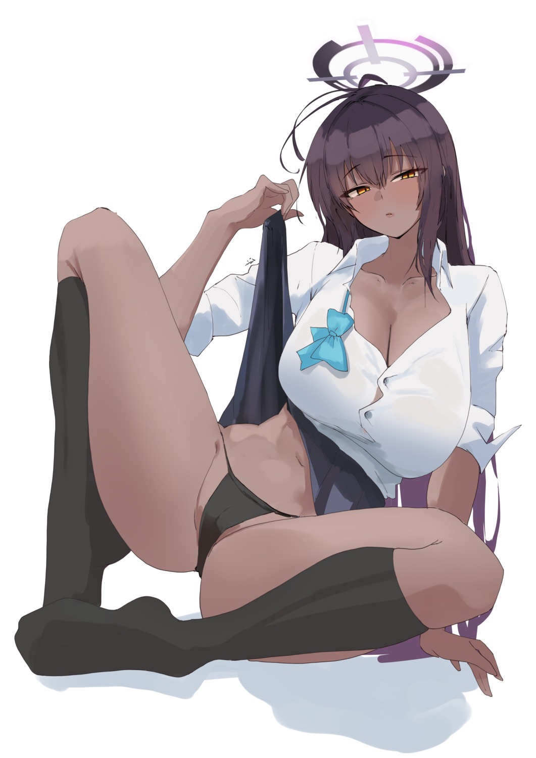 blue_archive cameltoe cleavage halo kakudate_karin kasumi_saika open_shirt pantsu seifuku skirt_lift thong