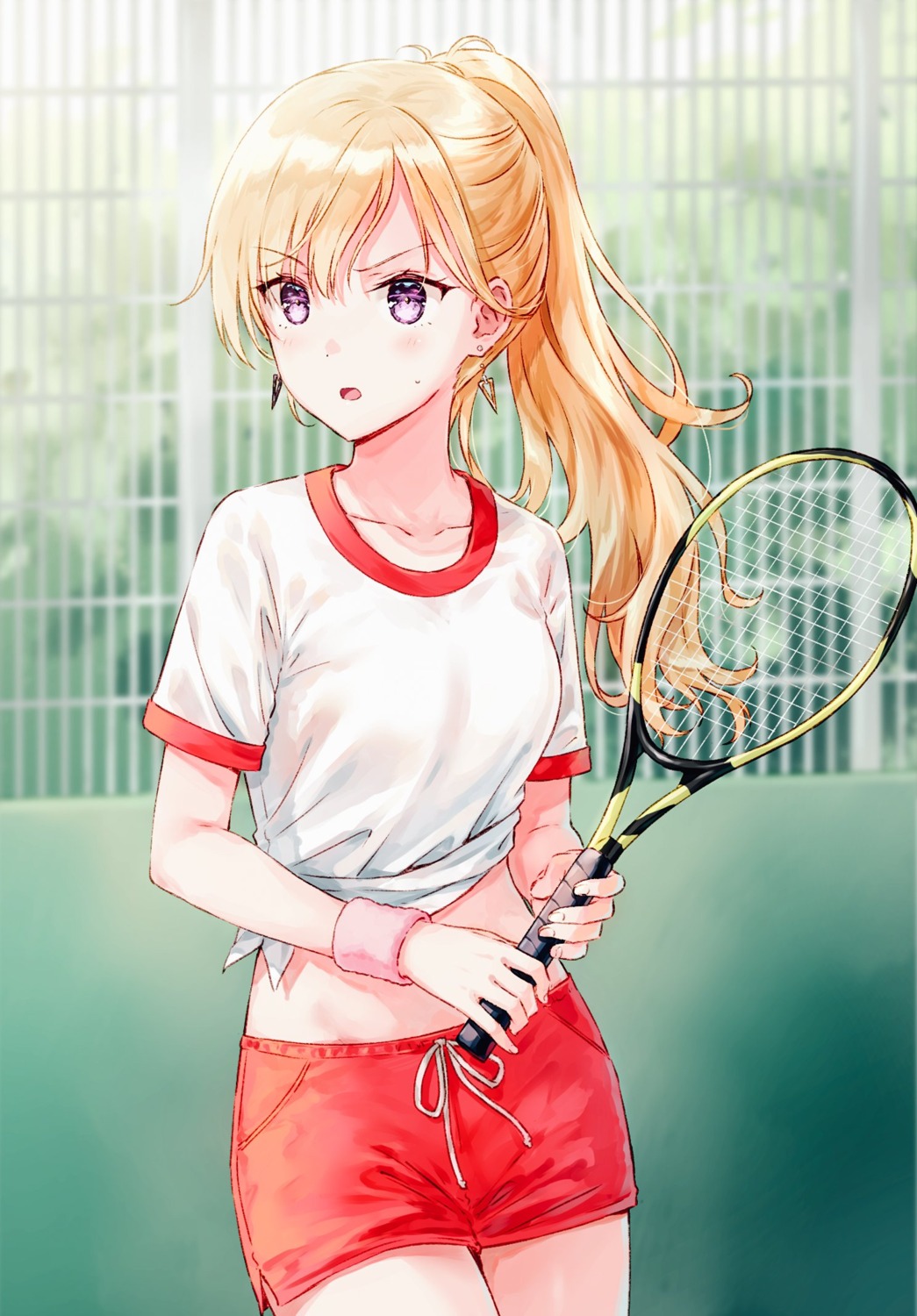 ayase_saki gimai_seikatsu gym_uniform hiten shirt_lift tennis