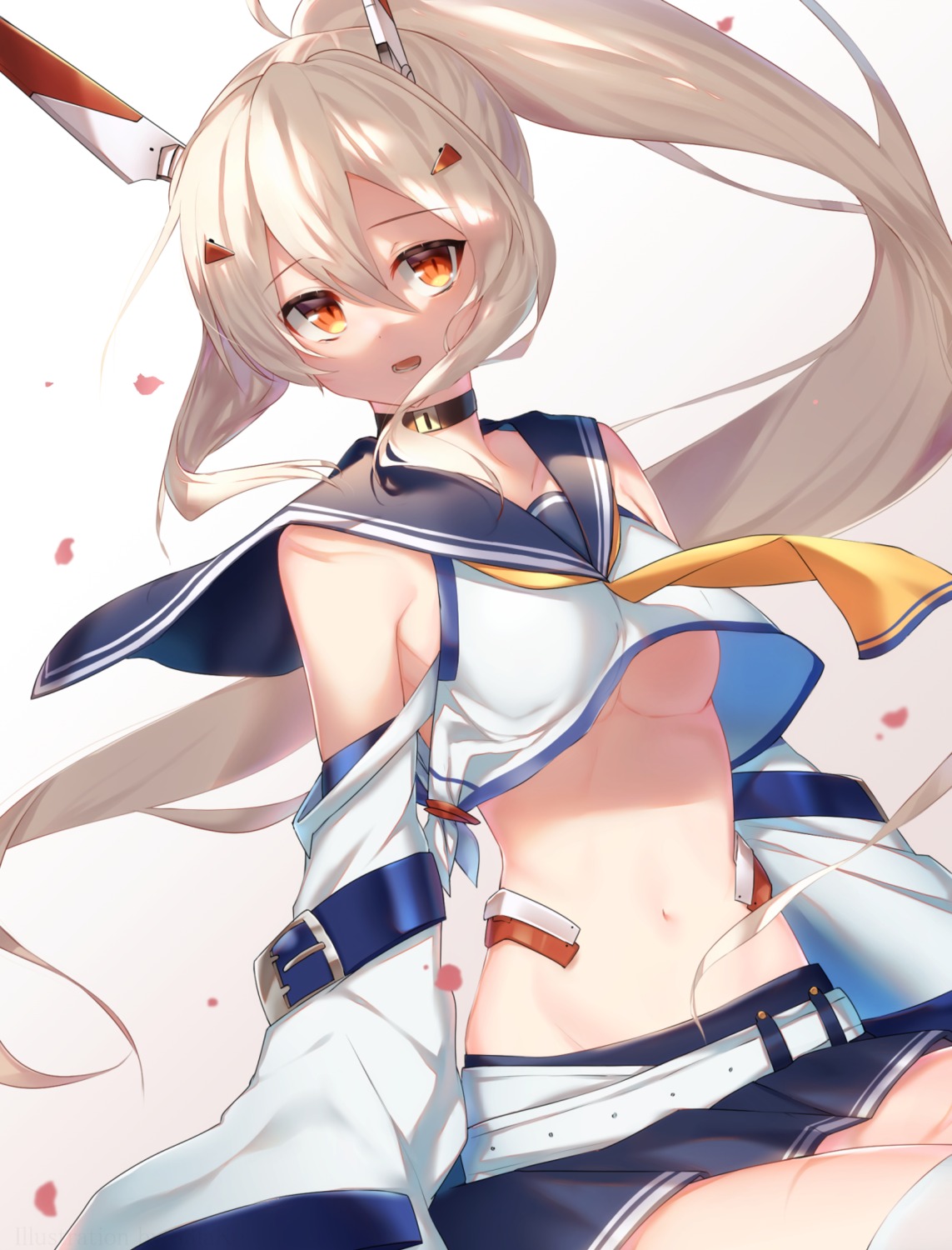 83fake ayanami_(azur_lane) azur_lane no_bra seifuku shirt_lift thighhighs underboob