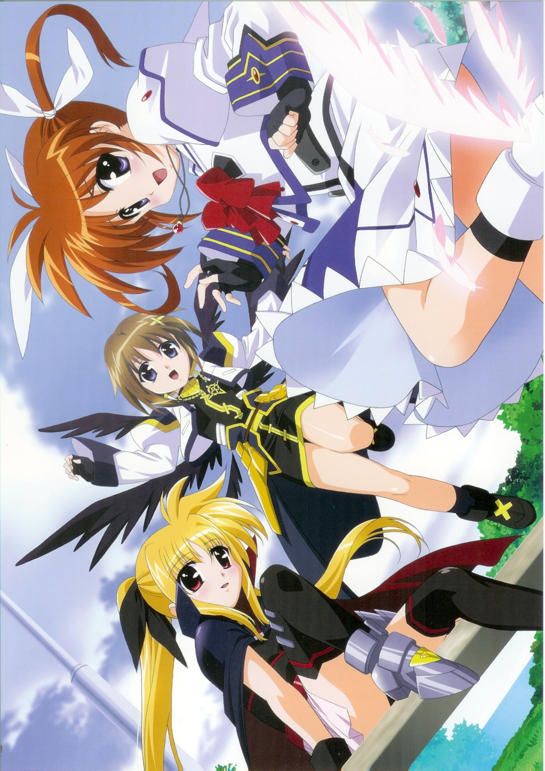 armor dress fate_testarossa mahou_shoujo_lyrical_nanoha mahou_shoujo_lyrical_nanoha_a's okuda_yasuhiro screening takamachi_nanoha thighhighs wings yagami_hayate