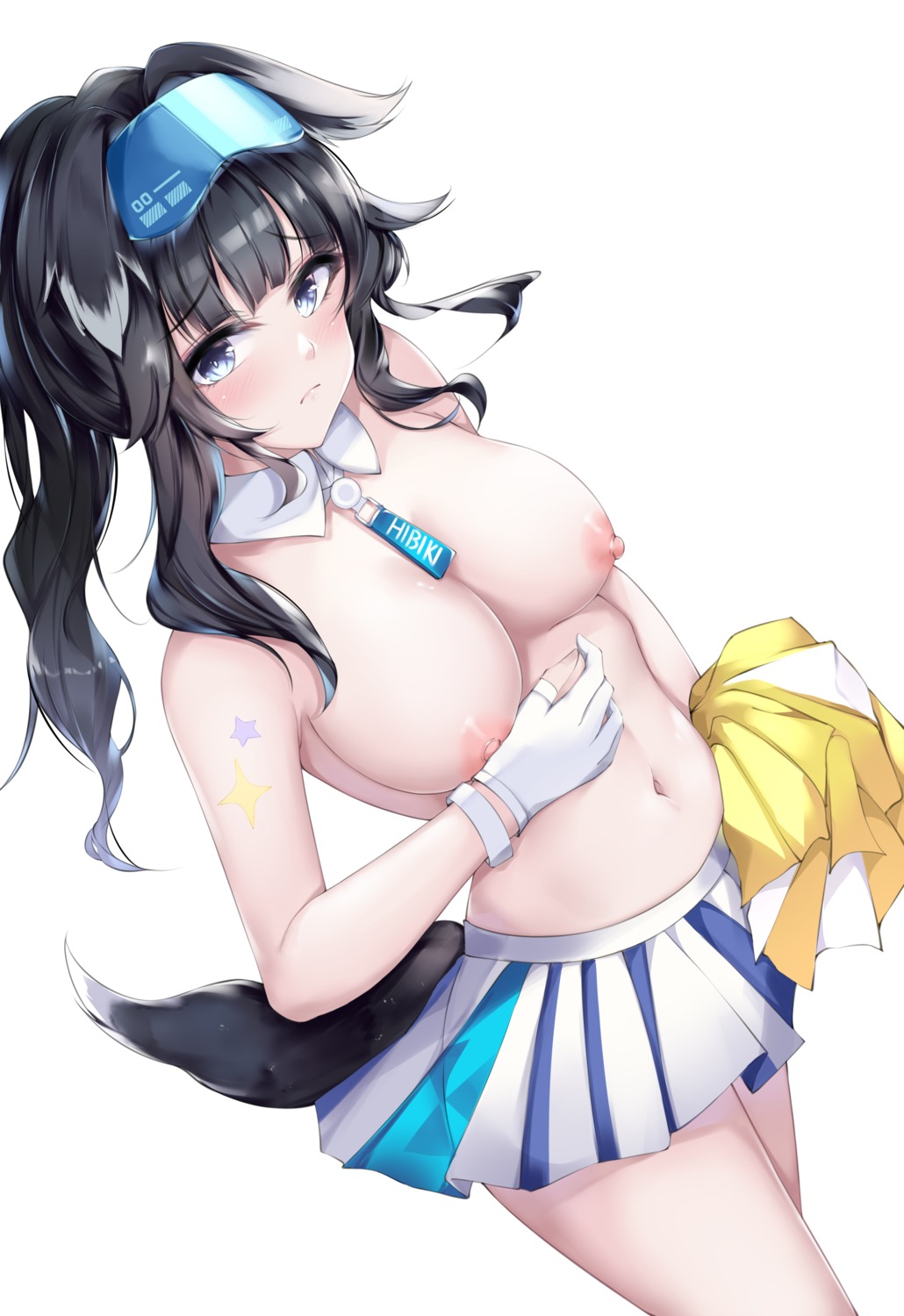 1921494015 animal_ears blue_archive cheerleader inumimi nekozuka_hibiki nipples tail tattoo topless