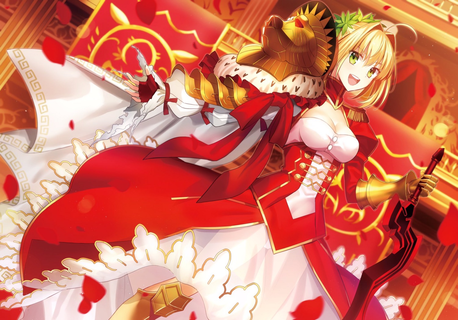 armor cleavage dress fate/extra fate/stay_night nero_claudius_(fate) pantsu see_through sword type-moon