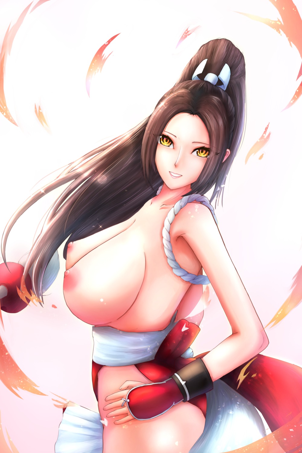breasts dead_or_alive edwardapcychu japanese_clothes king_of_fighters nipples no_bra shiranui_mai