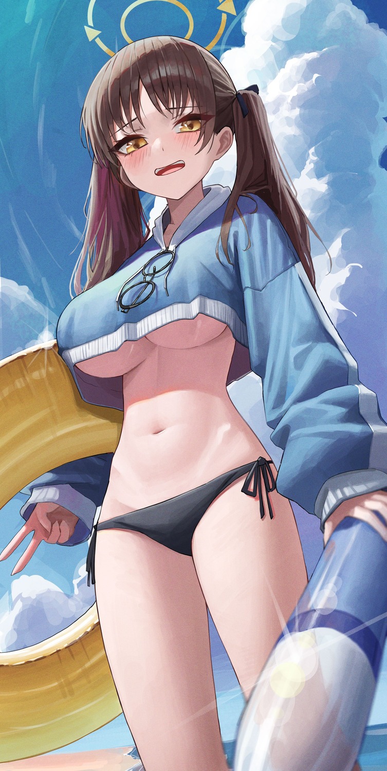 bikini blue_archive halo hwan_(verypoor) kazekura_moe megane no_bra swimsuits underboob