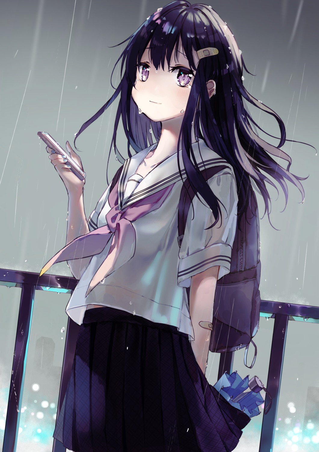 bandaid seifuku soranagi_yuki umbrella wet wet_clothes