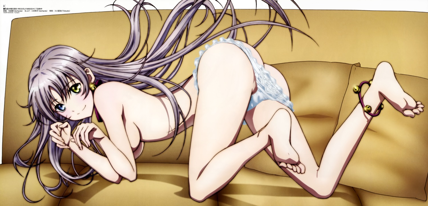 ass feet heterochromia ishimori_ai k neko_(k) pantsu panty_pull topless