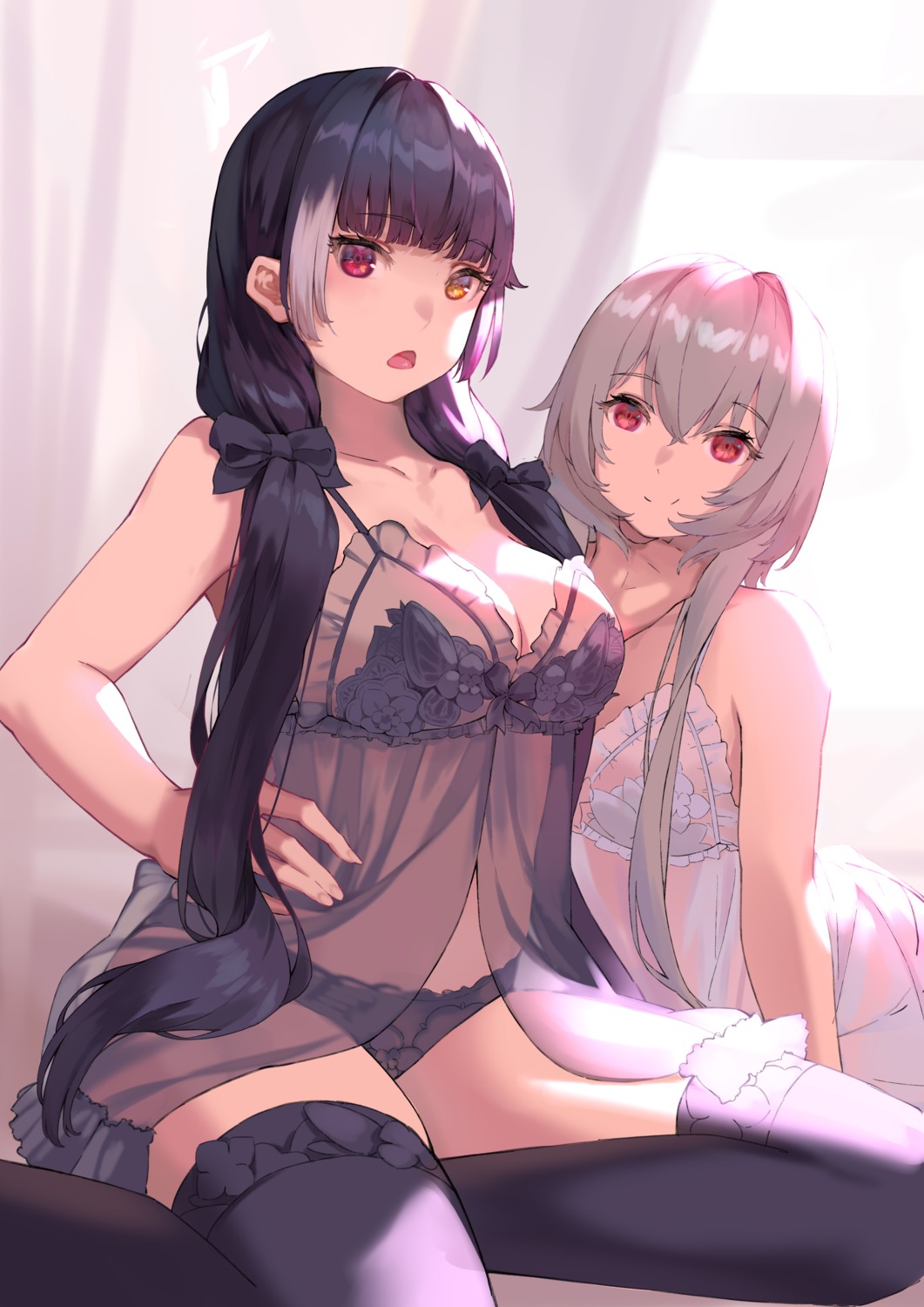 bra cleavage girls_frontline heterochromia lingerie m4_sopmod_ii_(girls_frontline) pantsu ren_huozhe ro635_(girls_frontline) see_through thighhighs