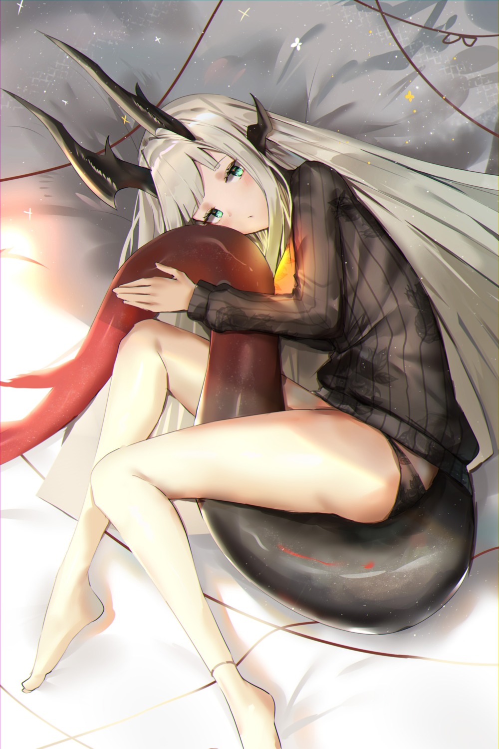 arknights feet horns mer_(pixiv38351312) pantsu reed_(arknights) sweater tail