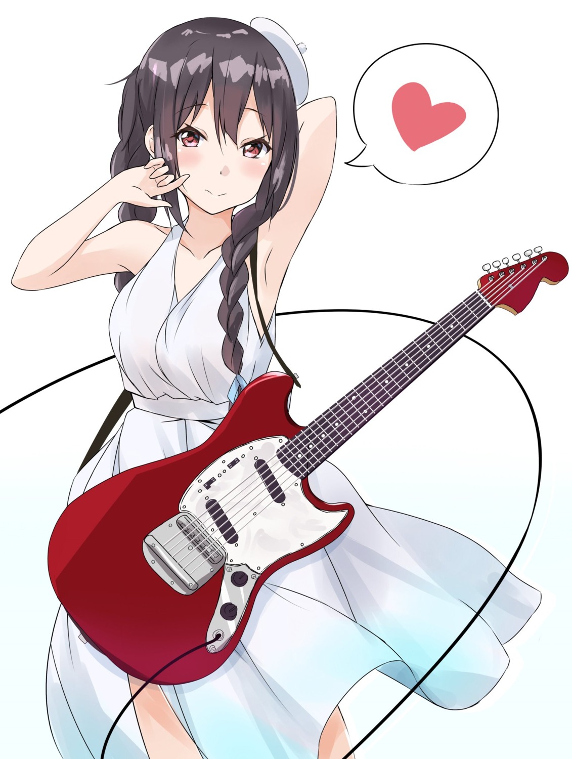 dress guitar k-on! nakano_azusa saku_(kudrove) skirt_lift summer_dress