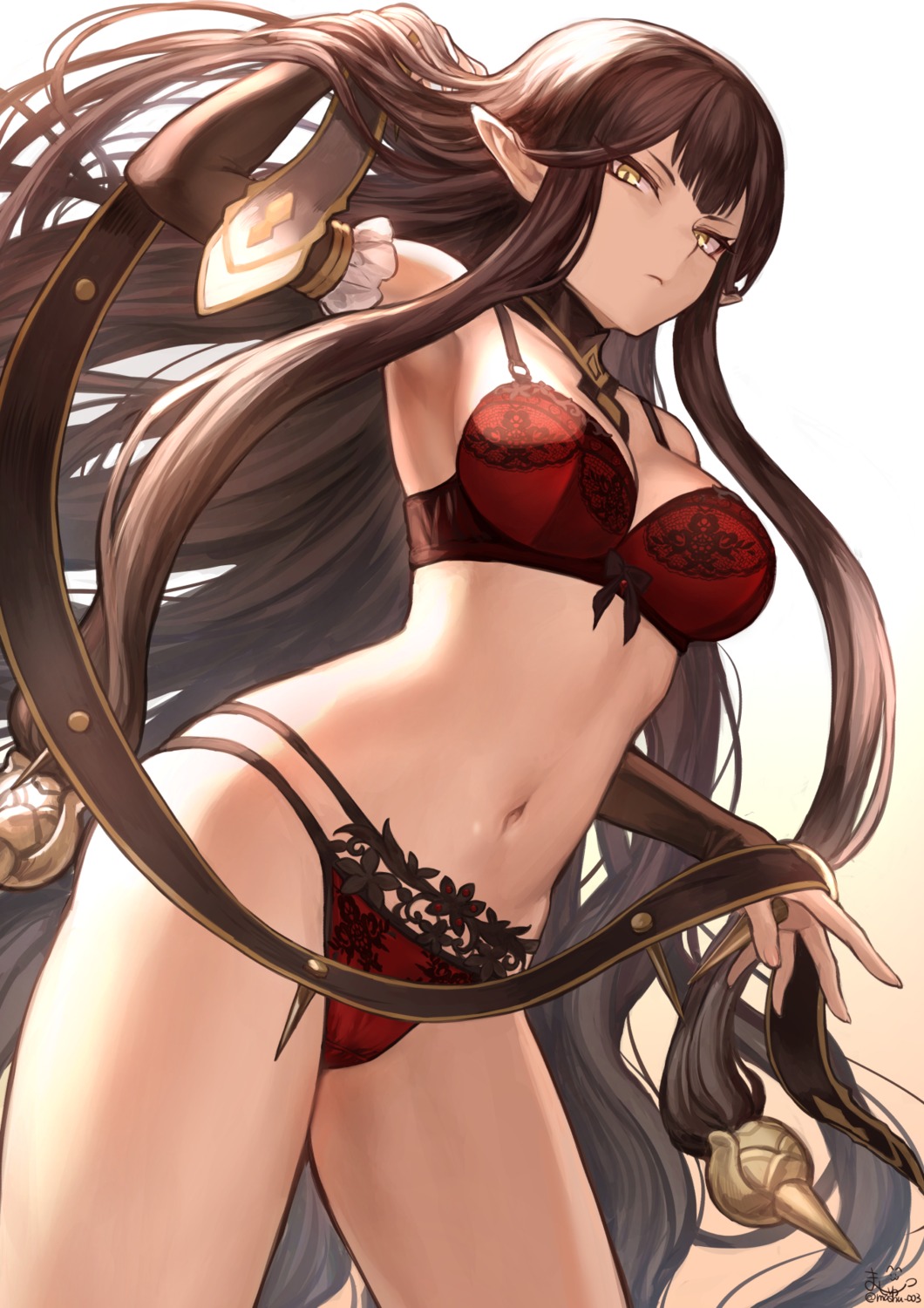 bra cleavage fate/apocrypha fate/grand_order fate/stay_night lingerie mashu_(003) pantsu pointy_ears semiramis_(fate)