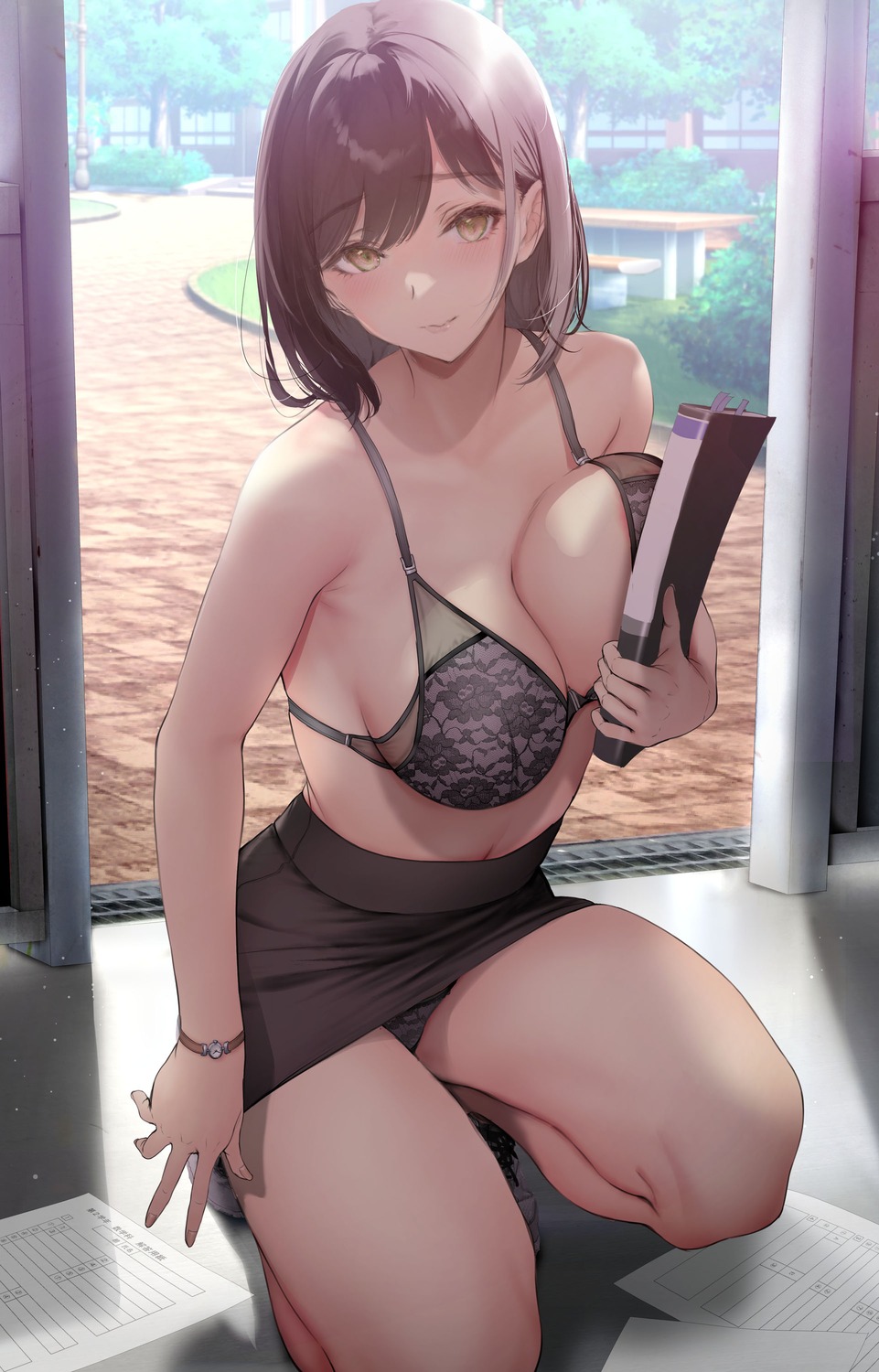 bra breast_hold gentsuki pantsu see_through skirt_lift thong