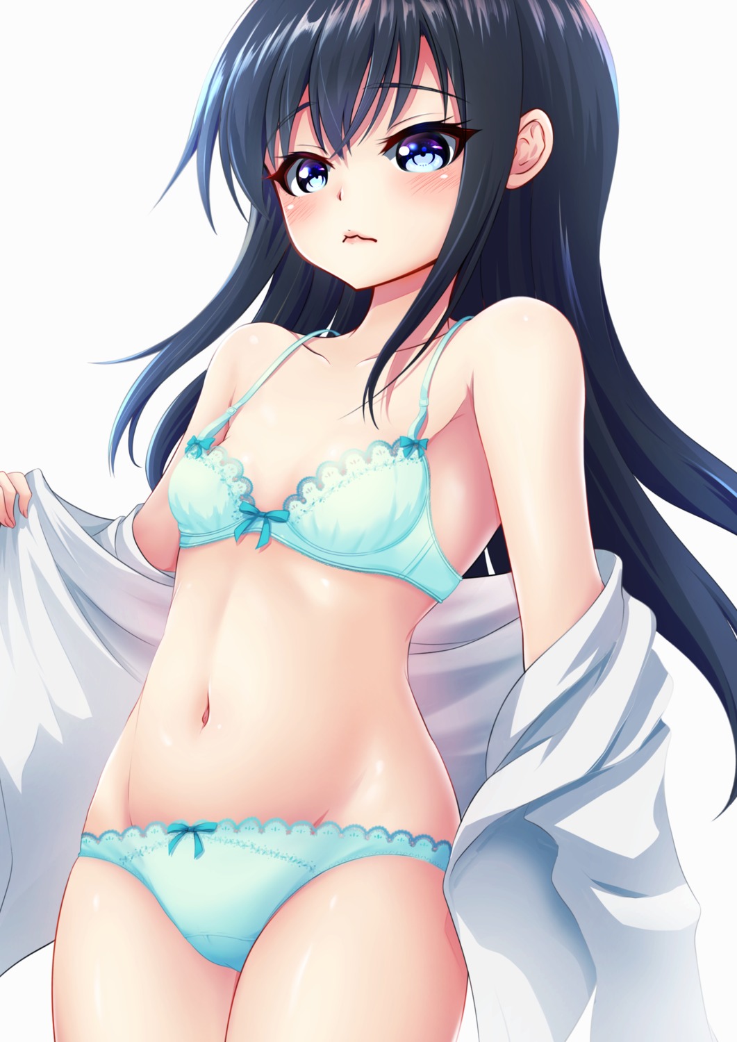 asashio_(kancolle) bra kantai_collection loli makura_(user_jpmm5733) open_shirt pantsu undressing