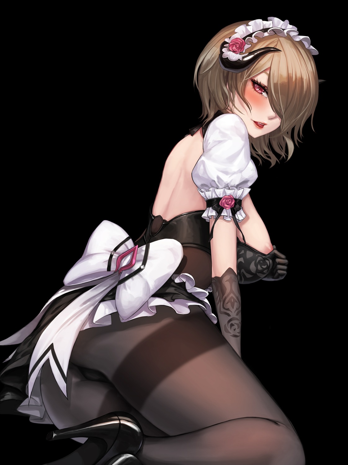 areola ass benghuai_xueyuan heels honkai_impact horns kibellin maid no_bra pantyhose rita_rossweisse undressing