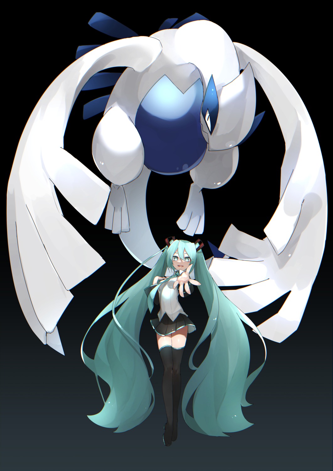 crossover hatsune_miku lugia pokemon reirou_(chokoonnpu) skirt_lift thighhighs vocaloid