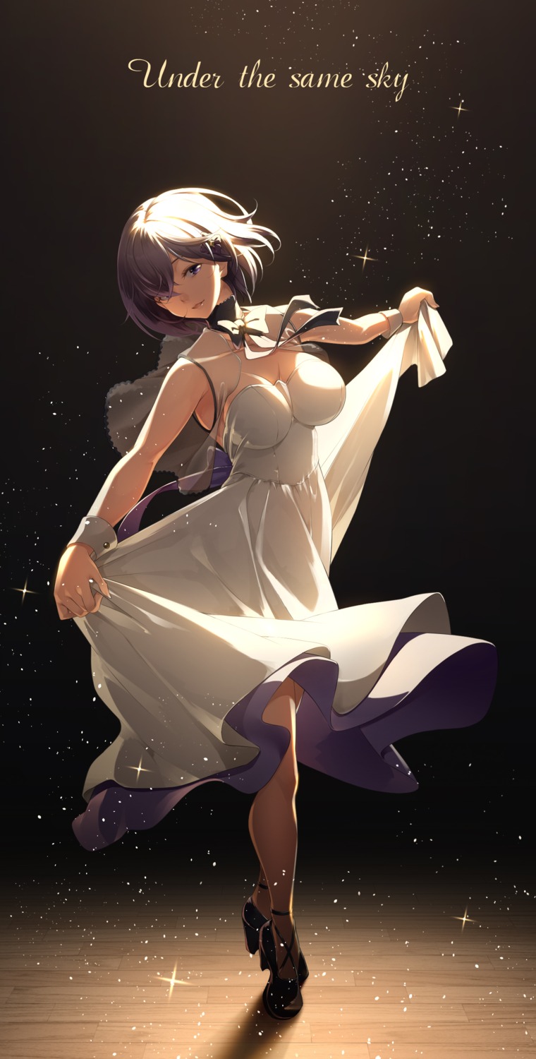 dress fate/grand_order heels mash_kyrielight mukunokino_isshiki no_bra see_through skirt_lift