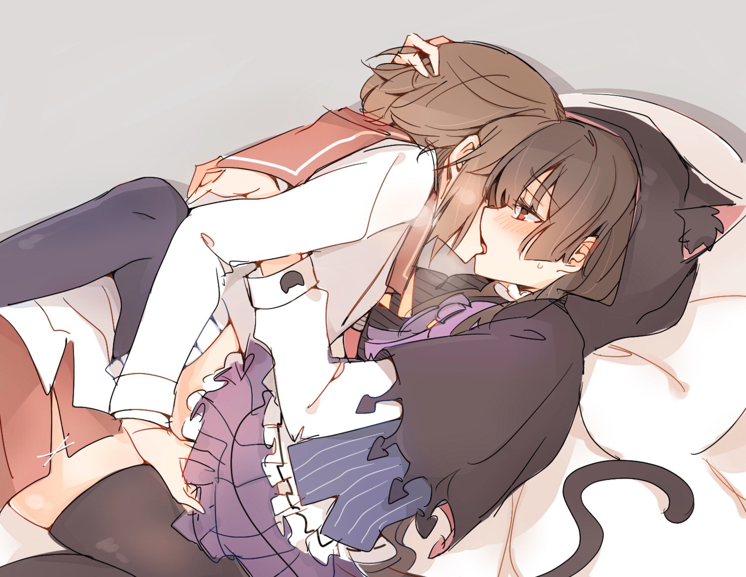 fishy seifuku sketch skirt_lift tail thighhighs yuri