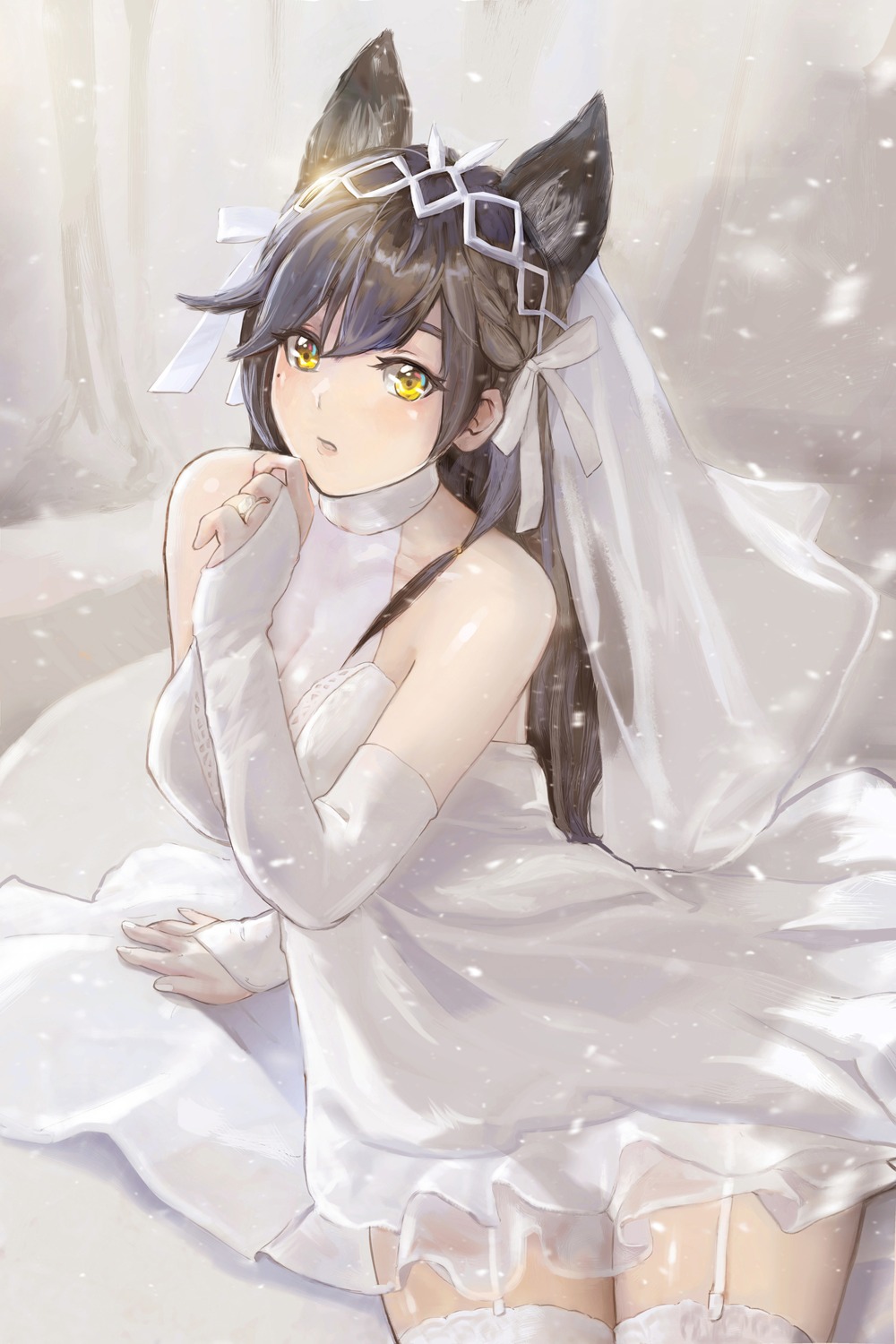 animal_ears artist_revision atago_(azur_lane) azur_lane dress nasu_(luliice1014) thighhighs wedding_dress